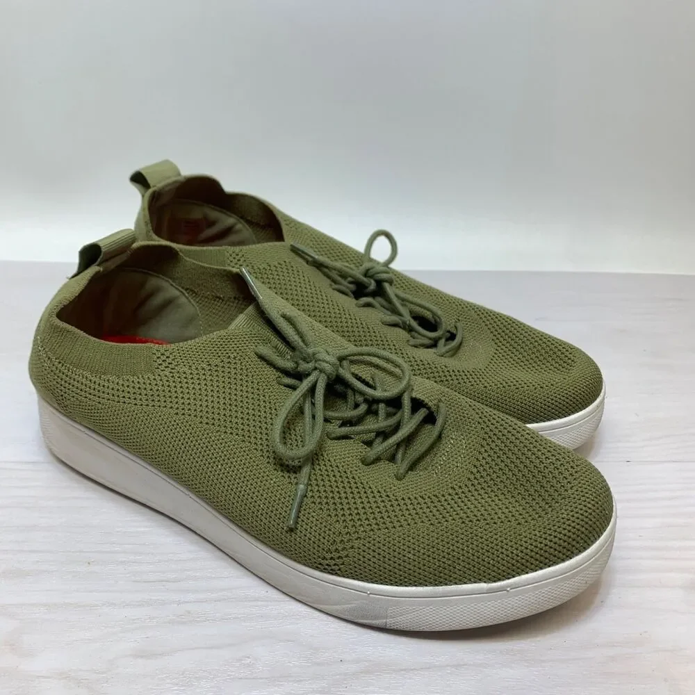 FitFlop Rally Tonal Knit Sneakers‎ Womens Size 10 Green Comfort Walking Shoes